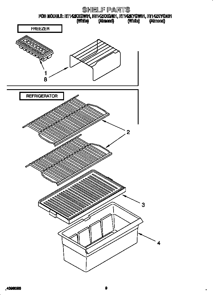 Roper RT14ZKXGN01 shelves diagram