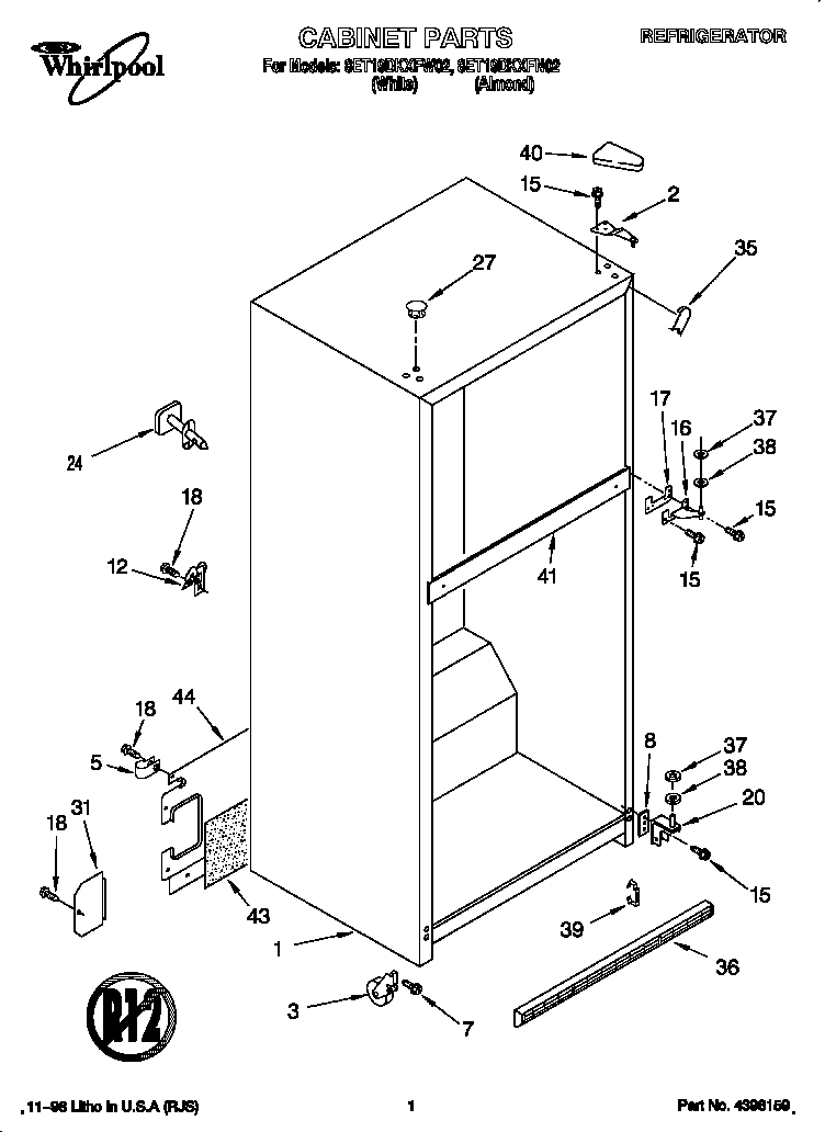 Whirlpool 8ET19DKXFW02 cabinet diagram