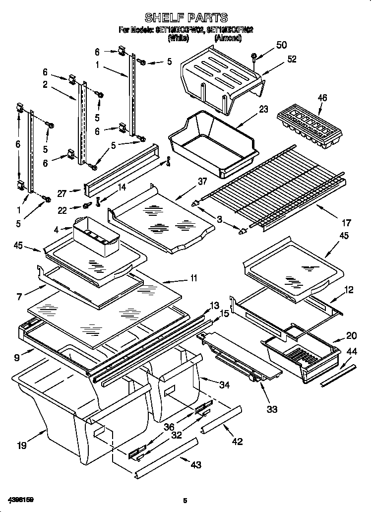 Whirlpool 8ET19DKXFW02 shelf diagram