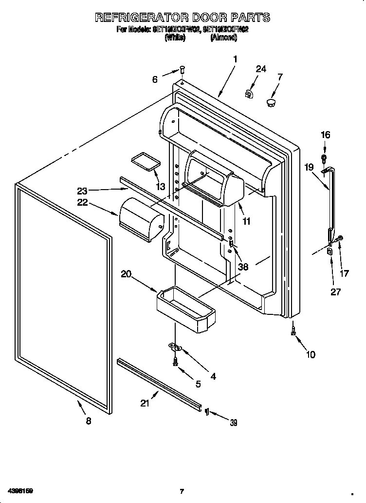 Whirlpool 8ET19DKXFW02 refrigerator door diagram