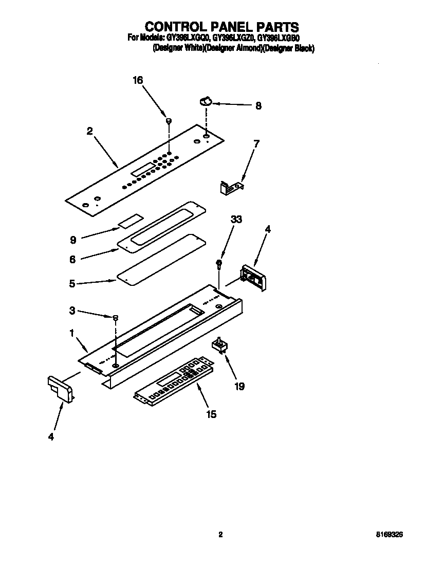 Whirlpool GY396LXGZ0 control panel diagram