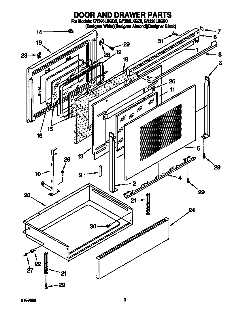 Whirlpool GY396LXGZ0 door and drawer diagram