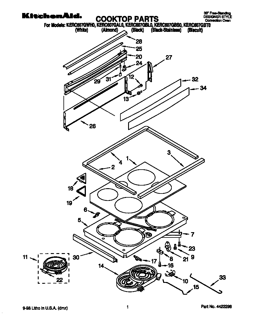 KitchenAid KERC607GBL0 cooktop diagram