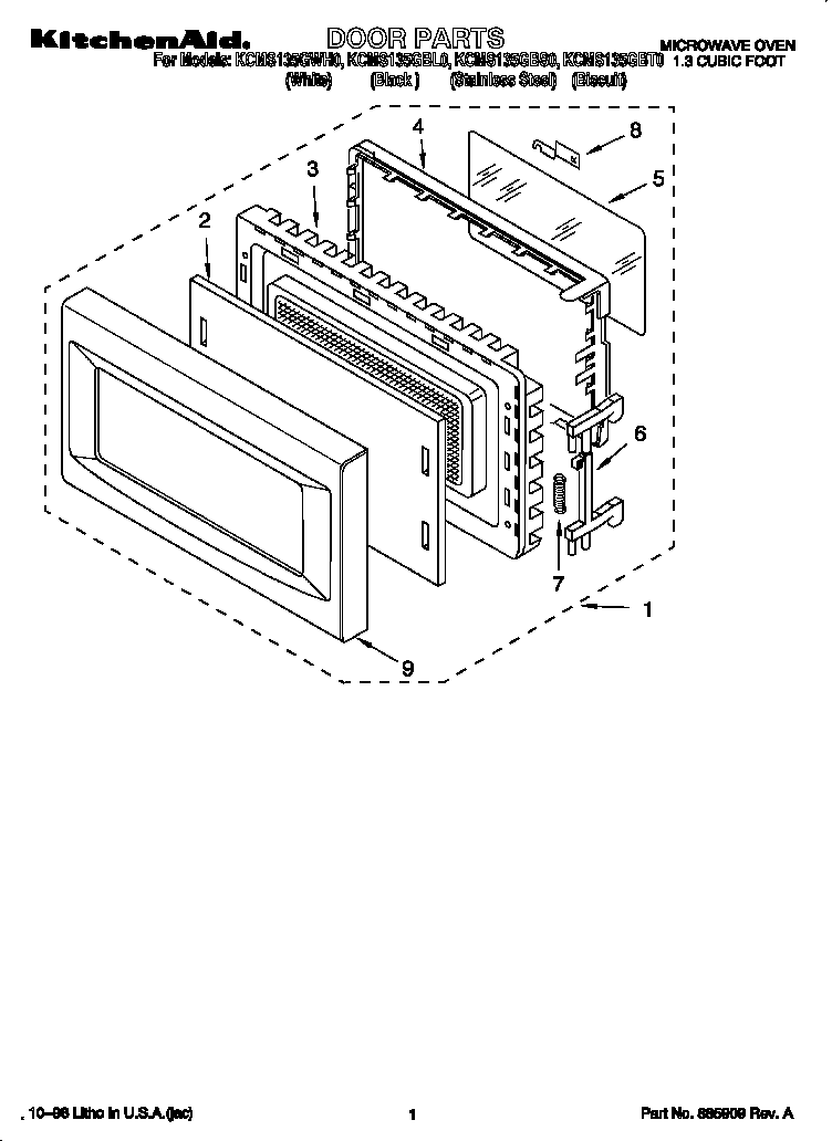 KitchenAid KCMS135GWH0 door diagram