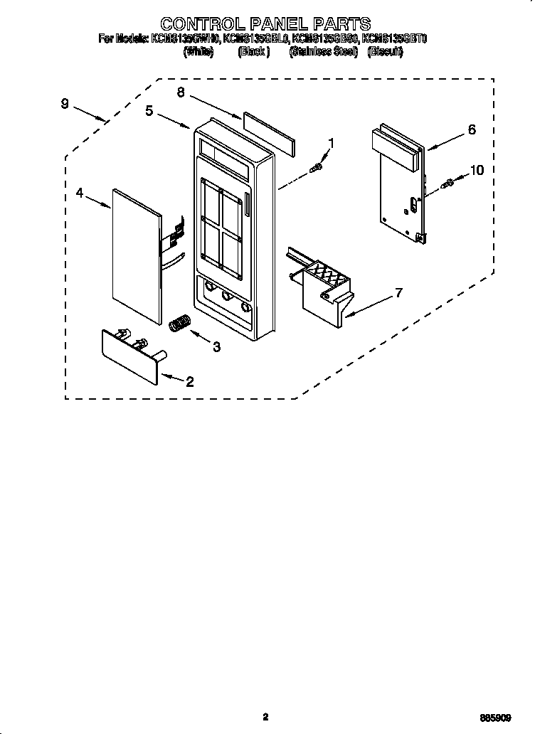 KitchenAid KCMS135GWH0 control panel diagram