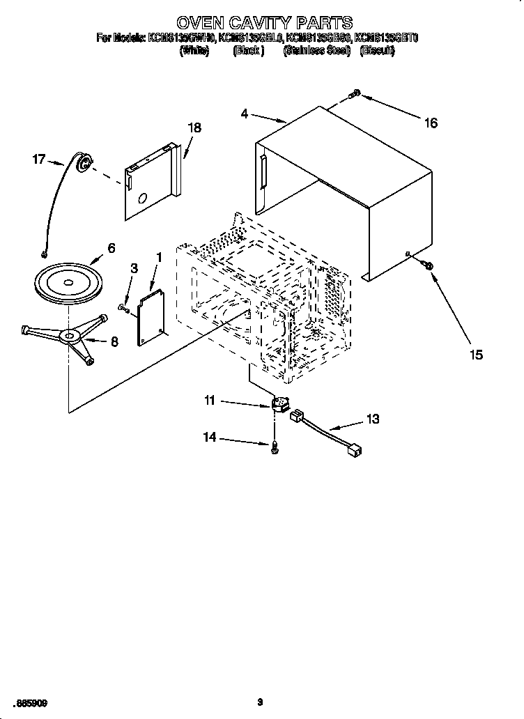 KitchenAid KCMS135GWH0 oven cavity diagram