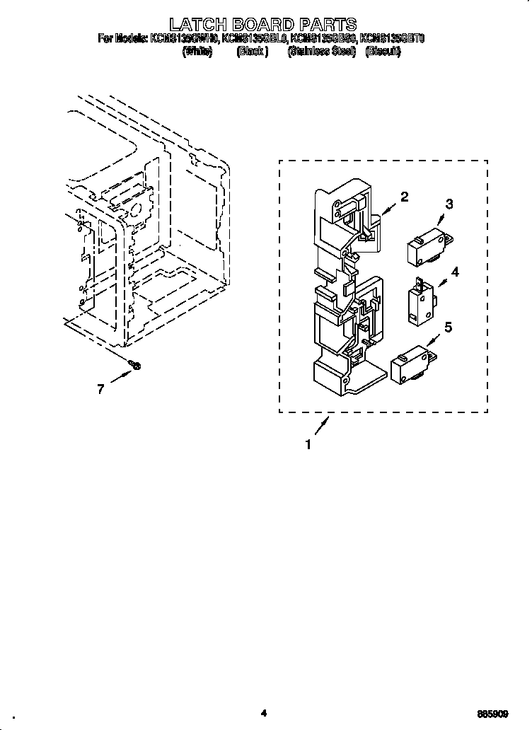 KitchenAid KCMS135GWH0 latch board diagram
