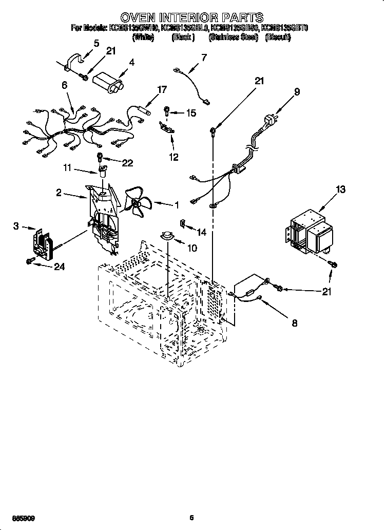 KitchenAid KCMS135GWH0 oven interior parts diagram