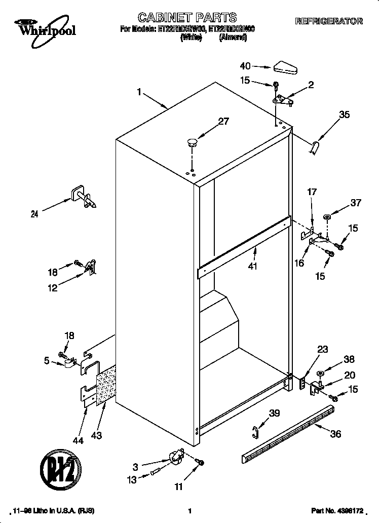 Whirlpool ET22RMXGW00 cabinet diagram