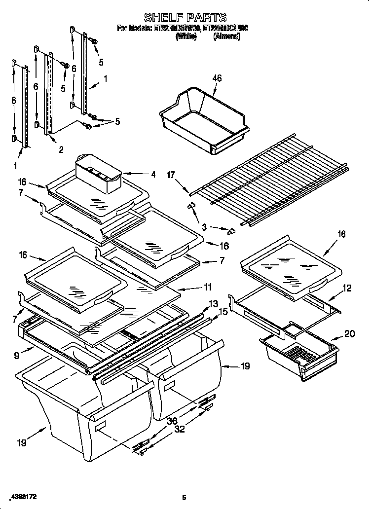 Whirlpool ET22RMXGW00 shelves diagram