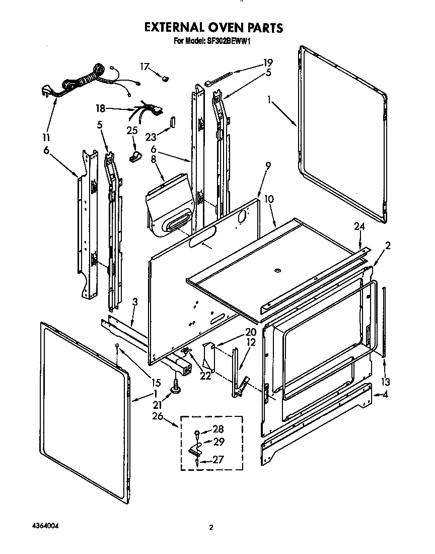 Whirlpool SF302BEWW1 external oven diagram