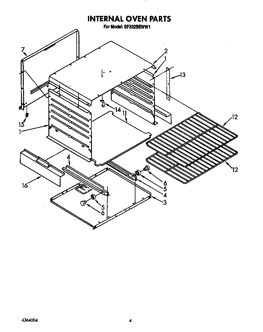 Whirlpool SF302BEWW1 internal oven diagram