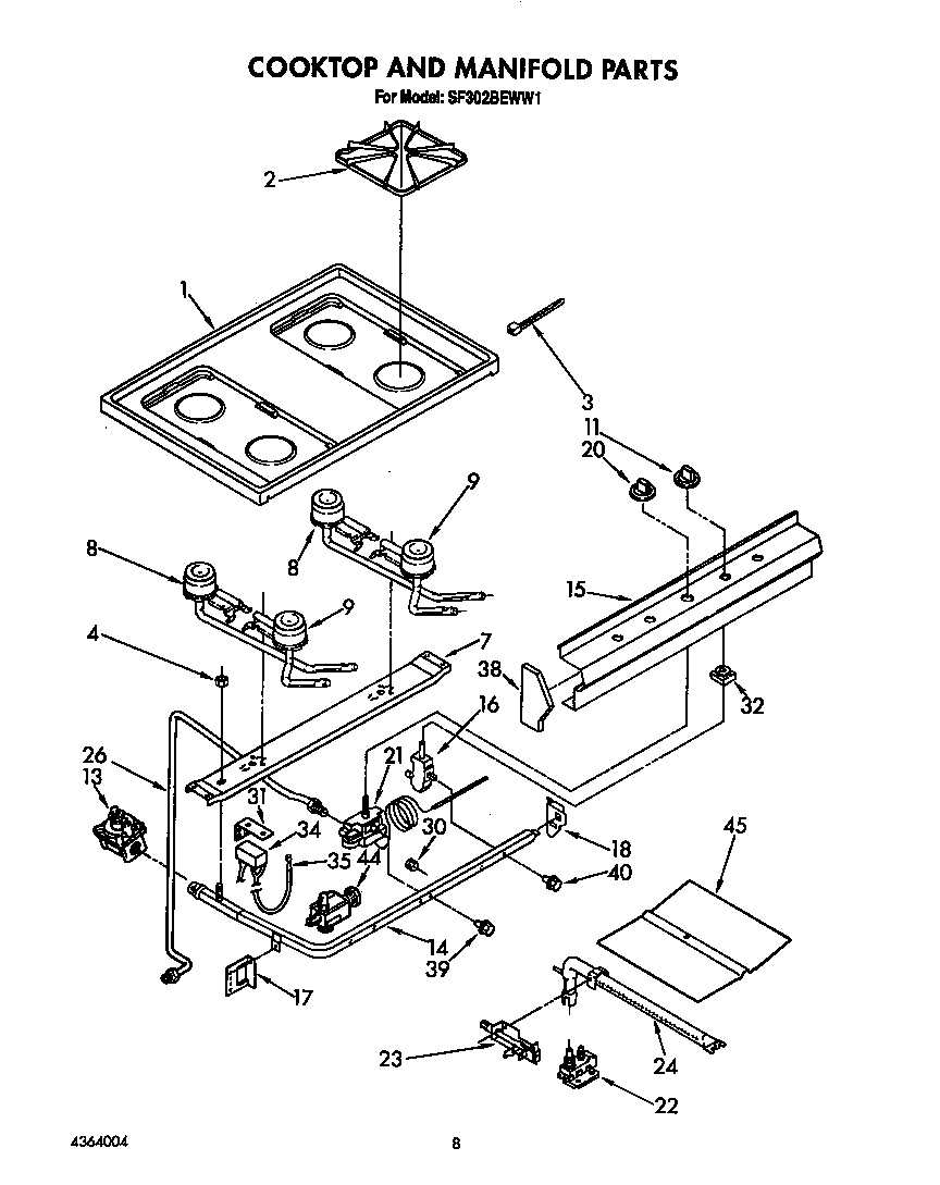 Whirlpool SF302BEWW1 cooktop and manifold diagram