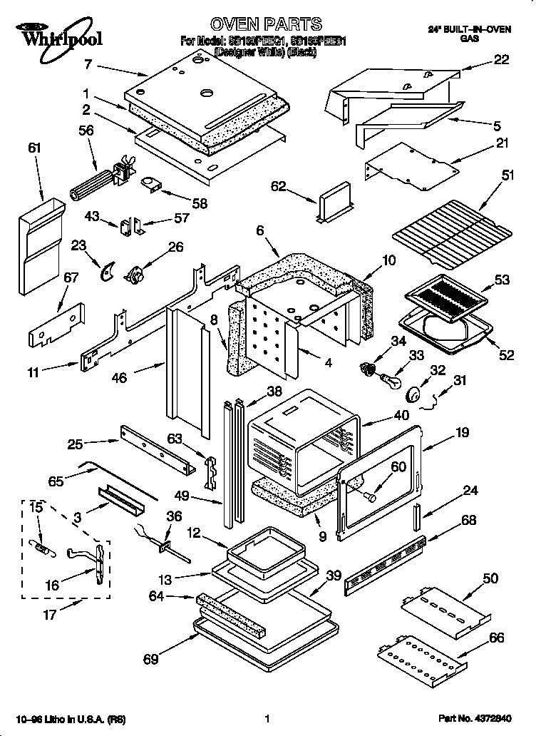 Whirlpool SB160PEEB1 oven diagram
