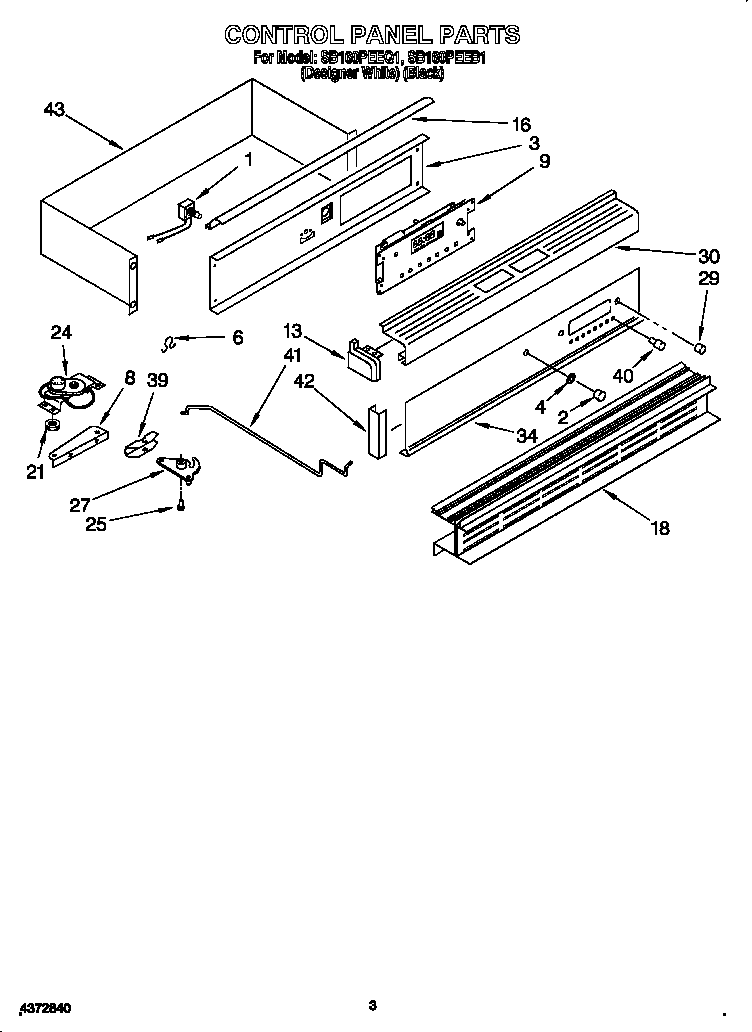 Whirlpool SB160PEEB1 control panel diagram
