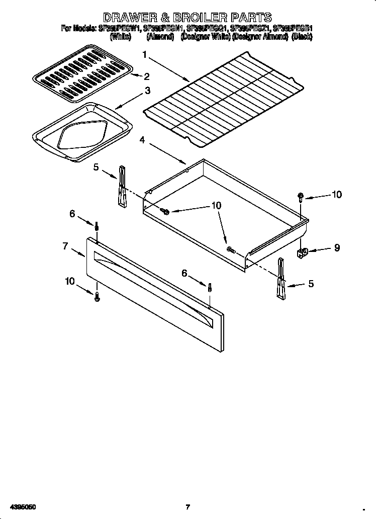 Whirlpool SF385PEGQ1 drawer and broiler diagram