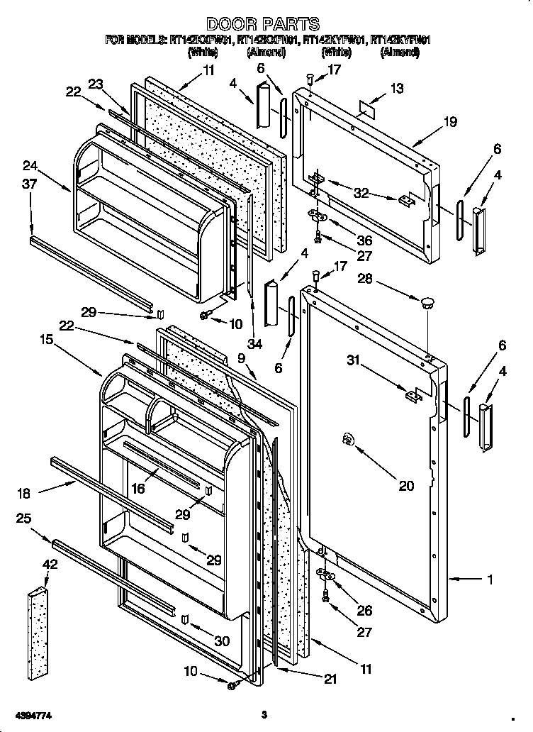 Roper RT14ZKYFW01 door diagram