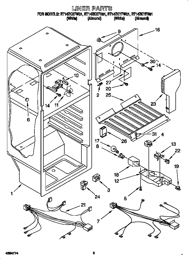Roper RT14ZKYFW01 liner diagram