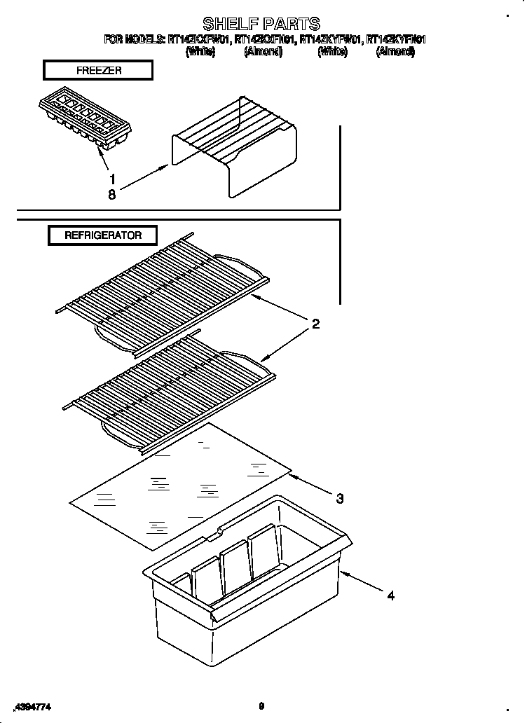 Roper RT14ZKYFW01 shelf diagram