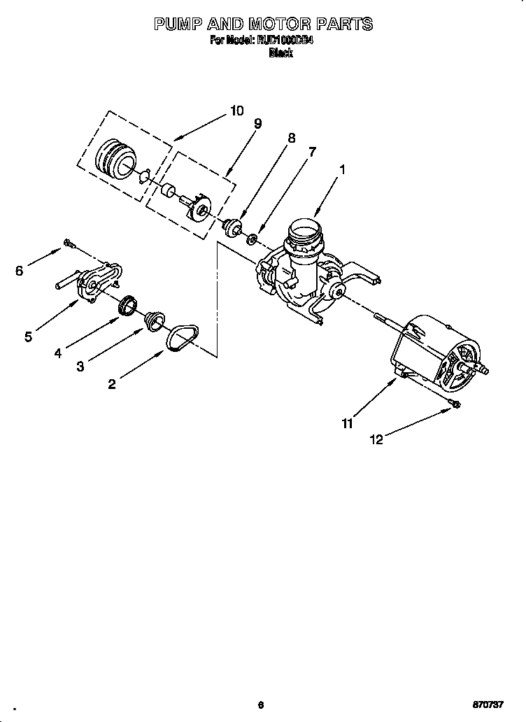 Roper RUD1000DB4 pump and motor diagram