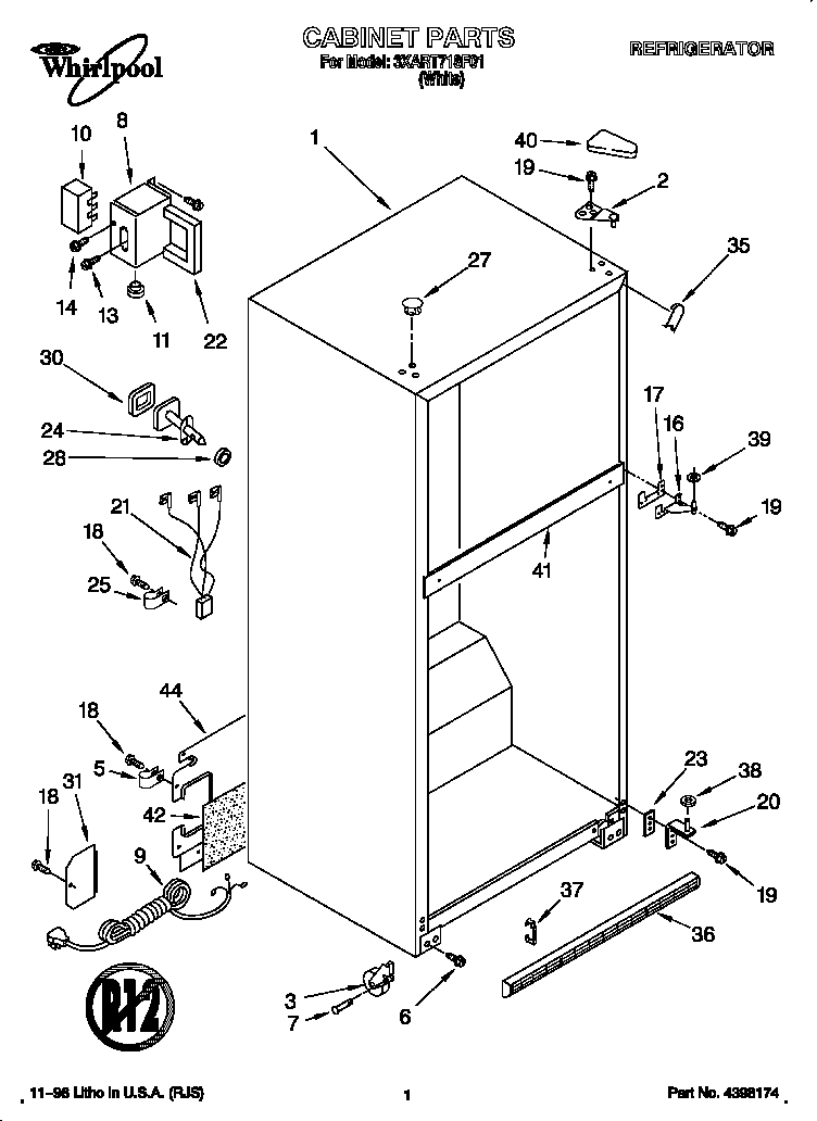 Whirlpool 3XART718F01 cabinet diagram