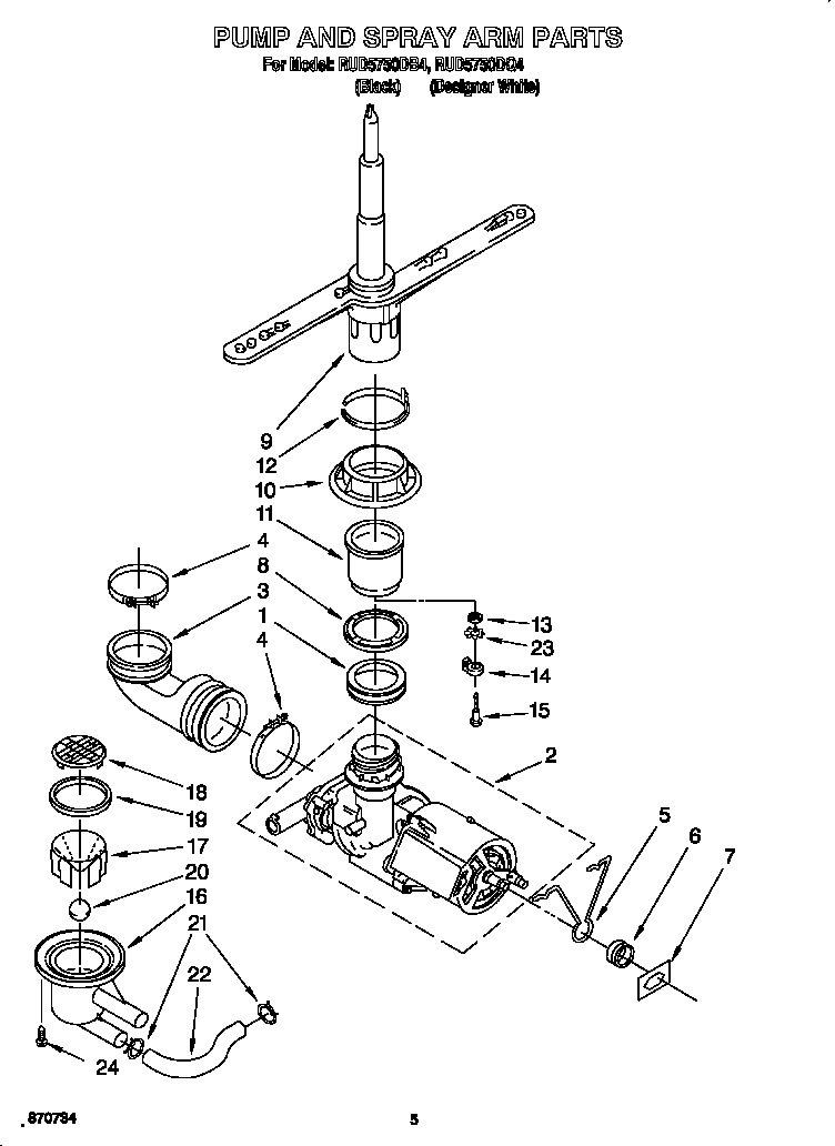 Roper RUD5750DQ4 pump and spray arm diagram