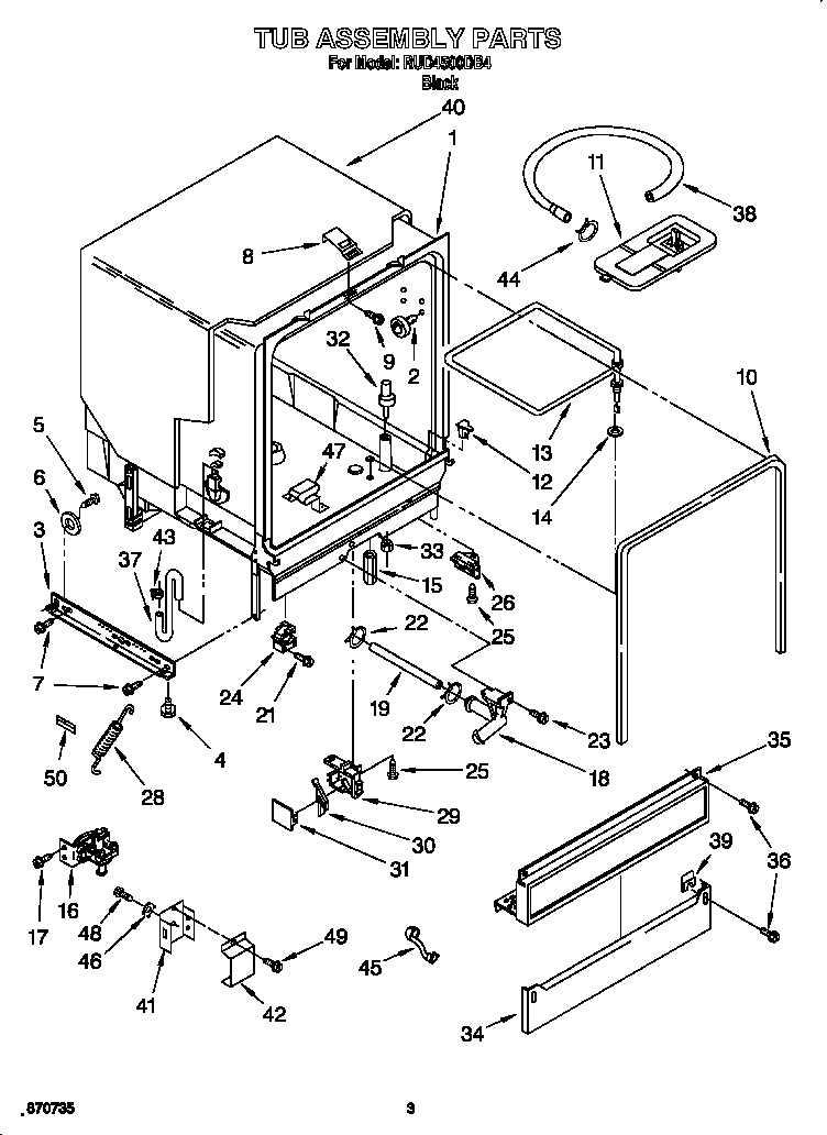 Roper RUD4500DB4 tub assembly diagram