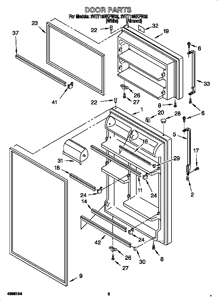 Whirlpool 3VET19NKFW02 door diagram