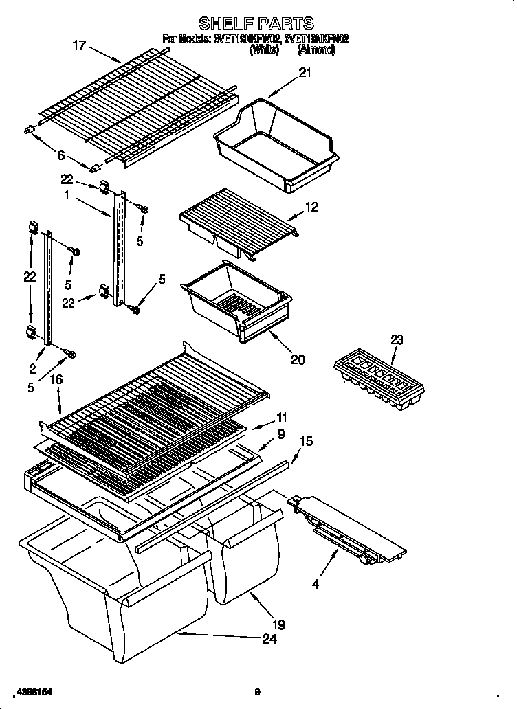 Whirlpool 3VET19NKFW02 shelf diagram