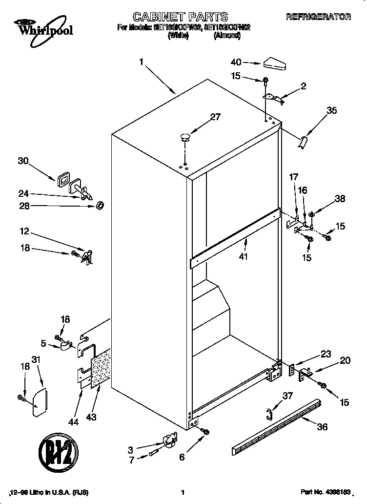 Whirlpool 8ET18GKXFW02 cabinet diagram