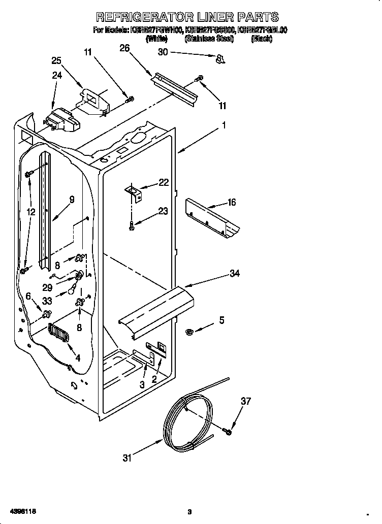 KitchenAid KSRB27FGSS00 refrigerator liner diagram