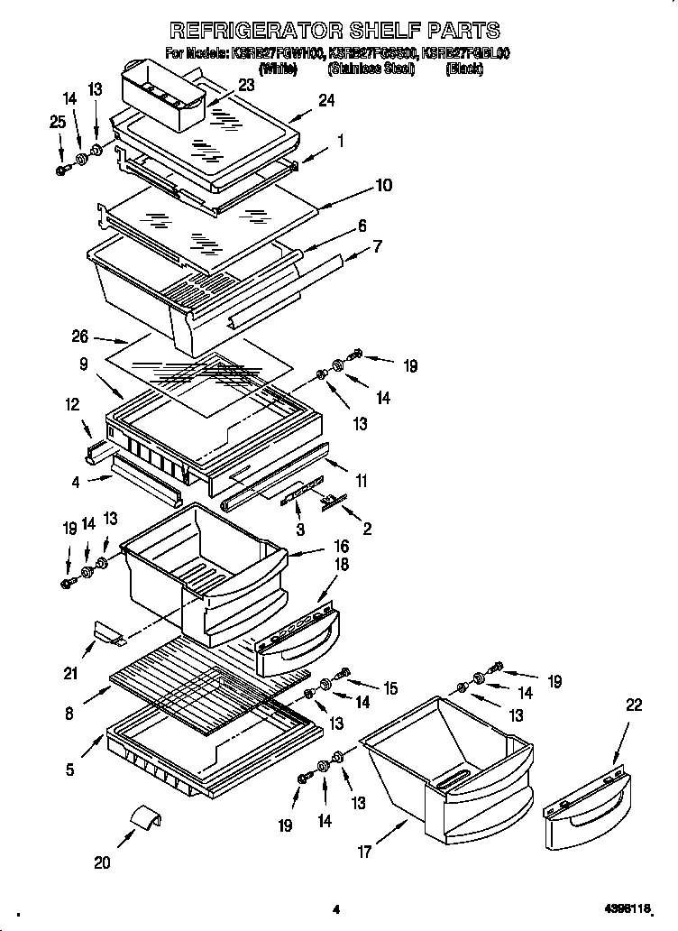 KitchenAid KSRB27FGSS00 refrigerator shelf diagram