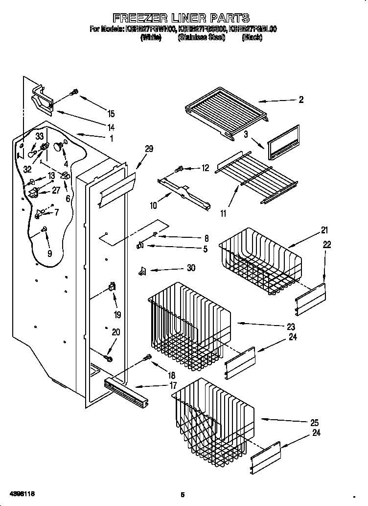 KitchenAid KSRB27FGSS00 freezer liner diagram