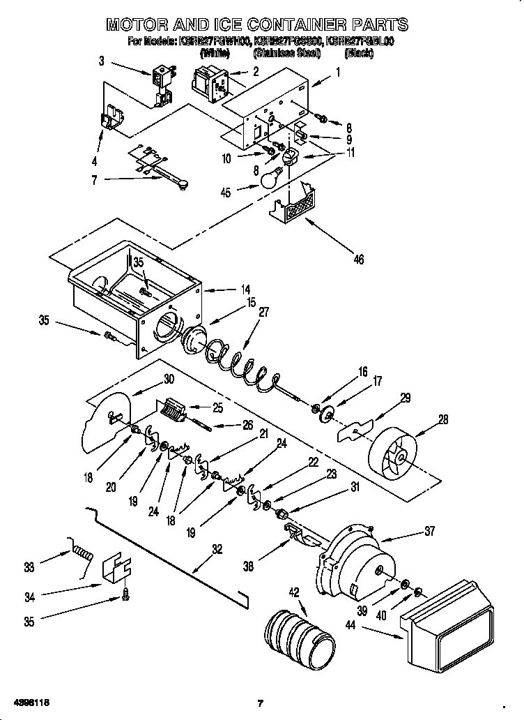 KitchenAid KSRB27FGSS00 motor and ice container diagram