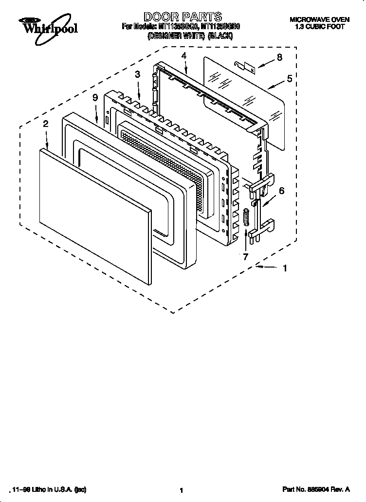 Whirlpool MT1135SGB0 door diagram