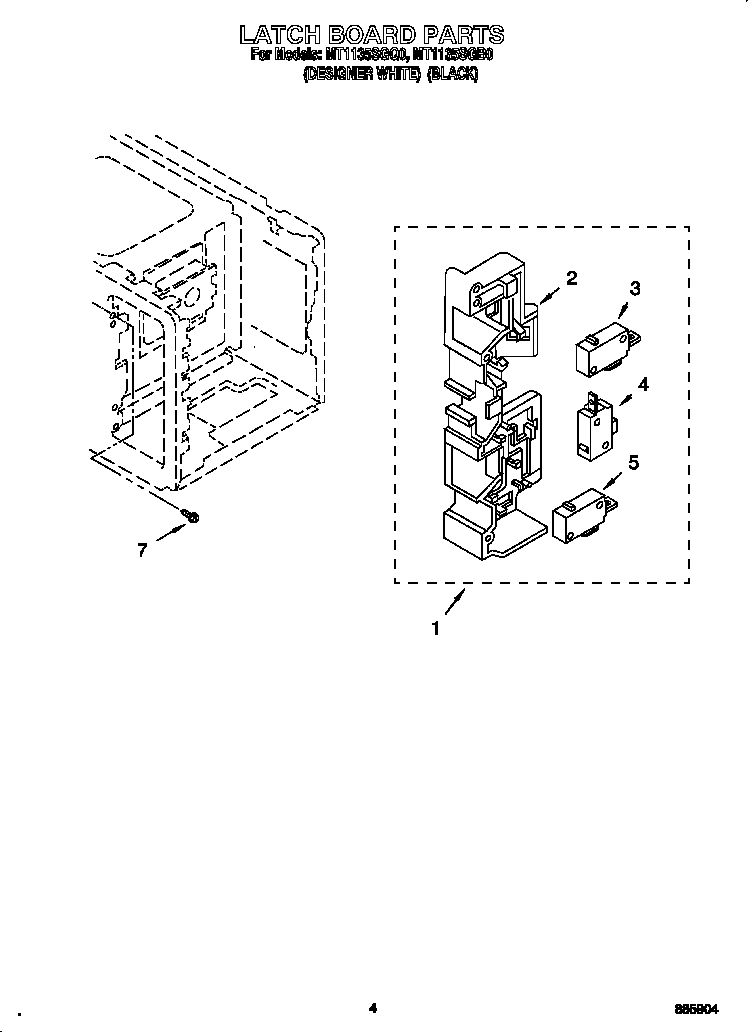 Whirlpool MT1135SGB0 latch board diagram