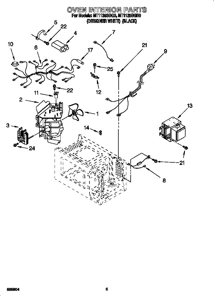 Whirlpool MT1135SGB0 oven interior diagram