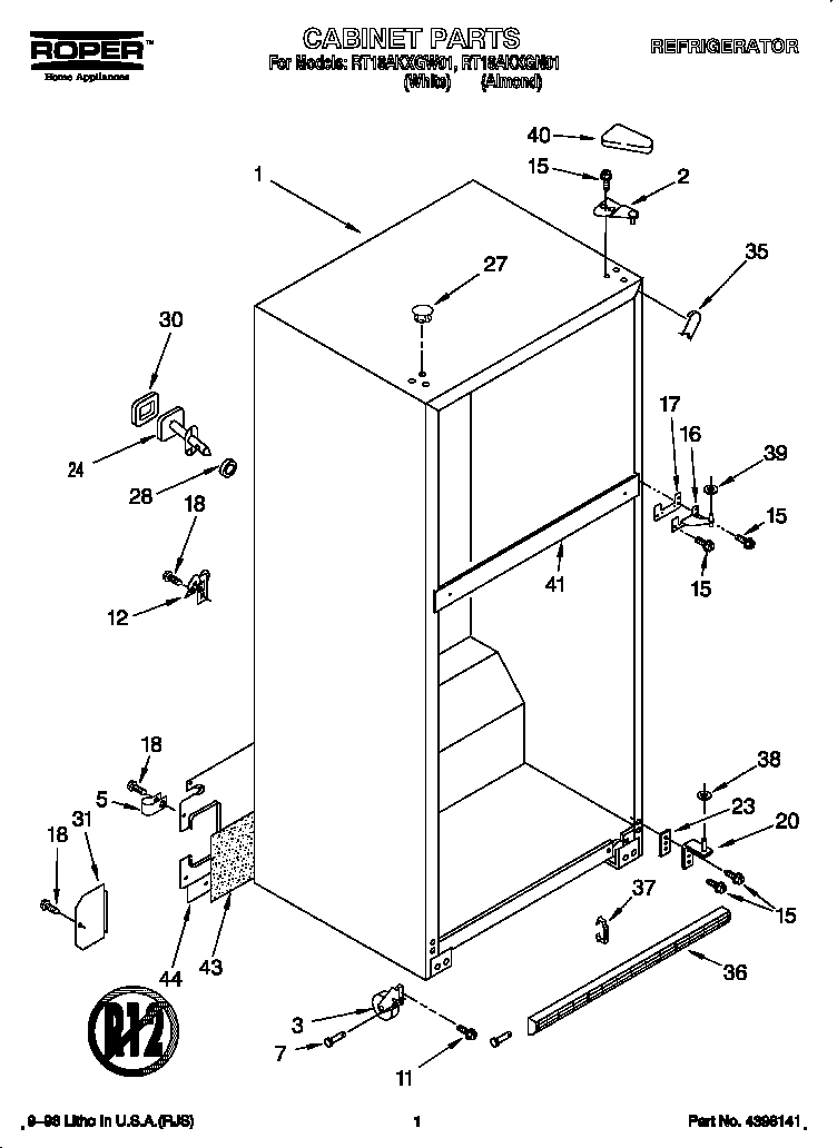 Roper RT18AKXGW01 cabinet diagram
