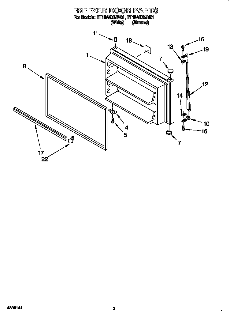 Roper RT18AKXGW01 freezer door diagram