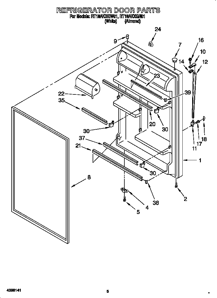 Roper RT18AKXGW01 refrigerator door diagram