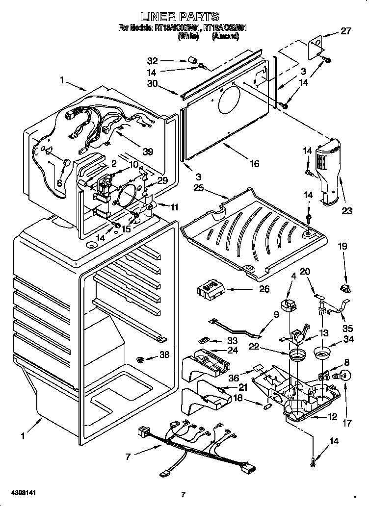 Roper RT18AKXGW01 liner diagram