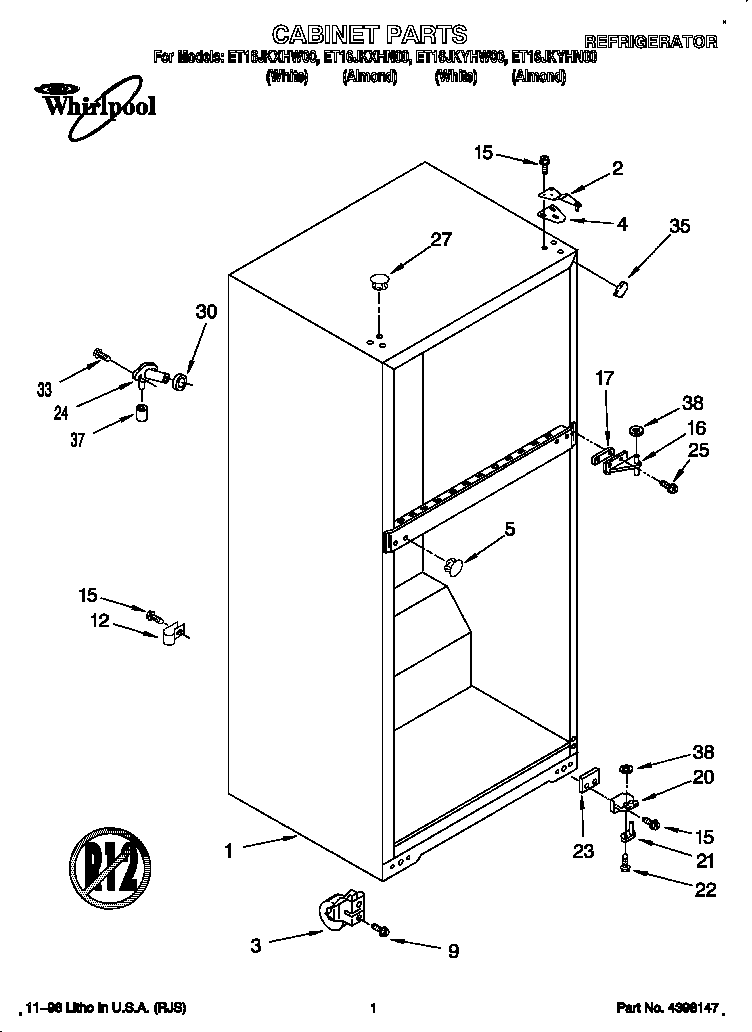 Whirlpool ET16JKYHN00 cabinet diagram