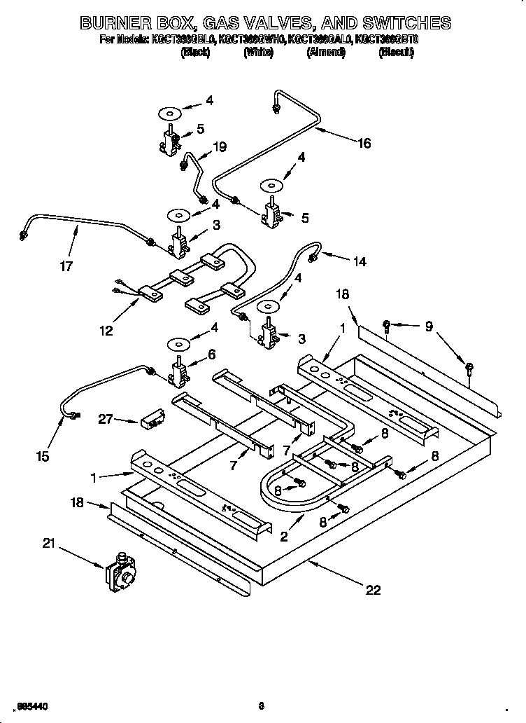 KitchenAid KGCT366GBT0 burner box, gas valves/switches diagram
