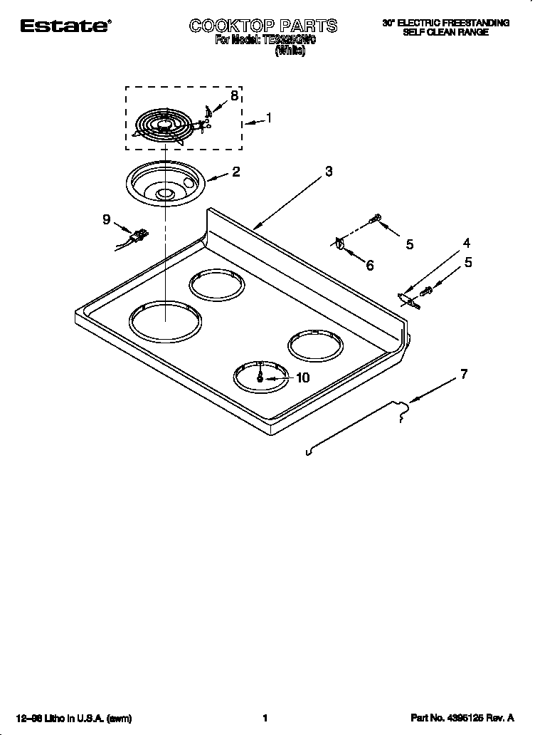 Estate TES325GW0 cooktop diagram