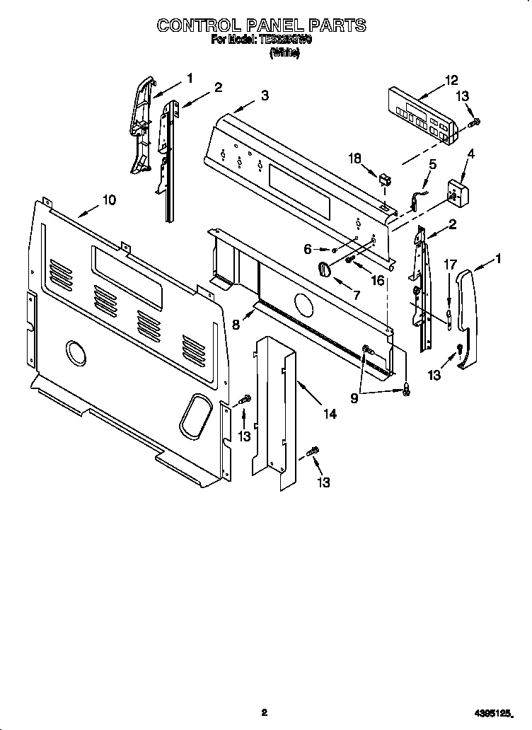 Estate TES325GW0 control panel diagram