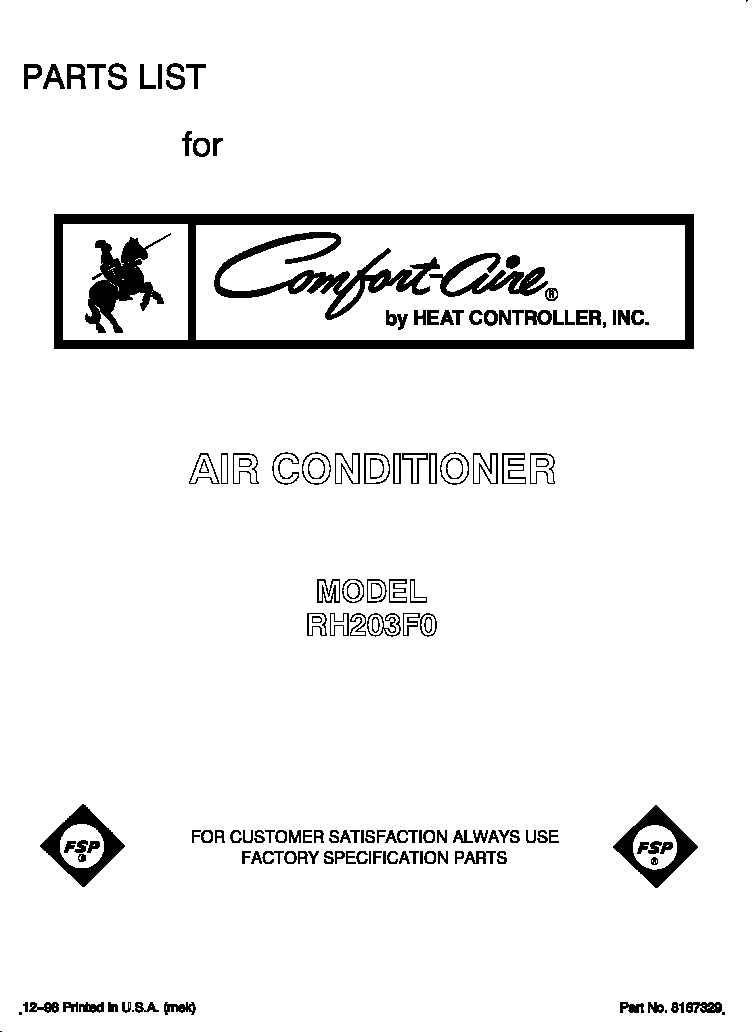 Whirlpool RH203F0 front cover diagram
