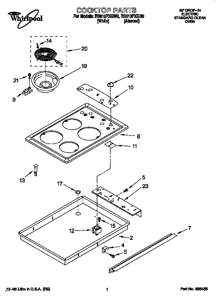 Whirlpool RS610PXGW0 cooktop diagram