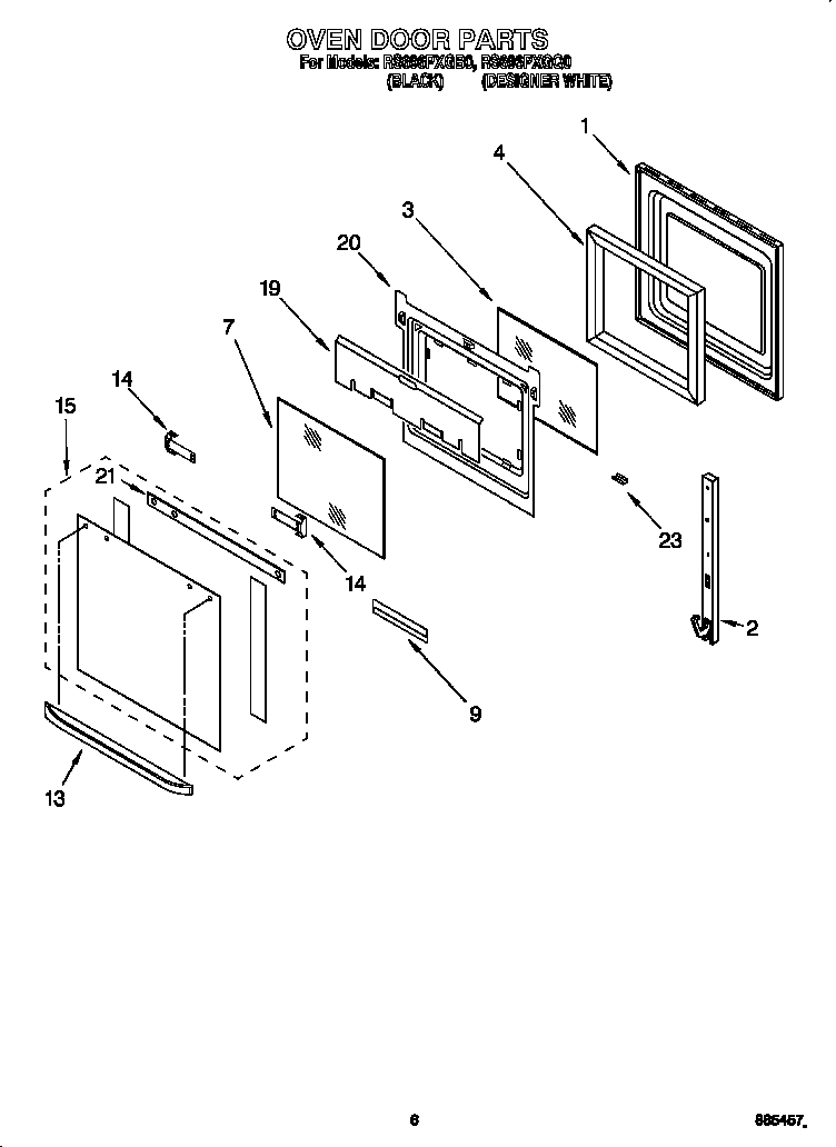 Whirlpool RS696PXGB0 oven door diagram