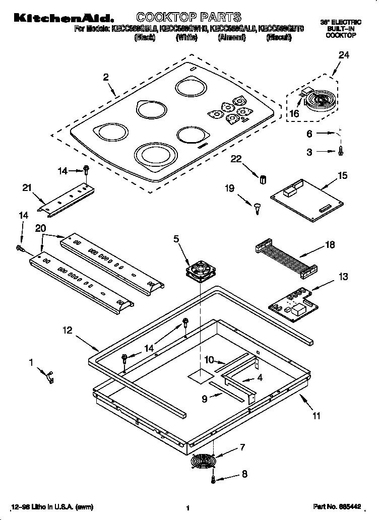 KitchenAid KECC568GBL0 cooktop diagram
