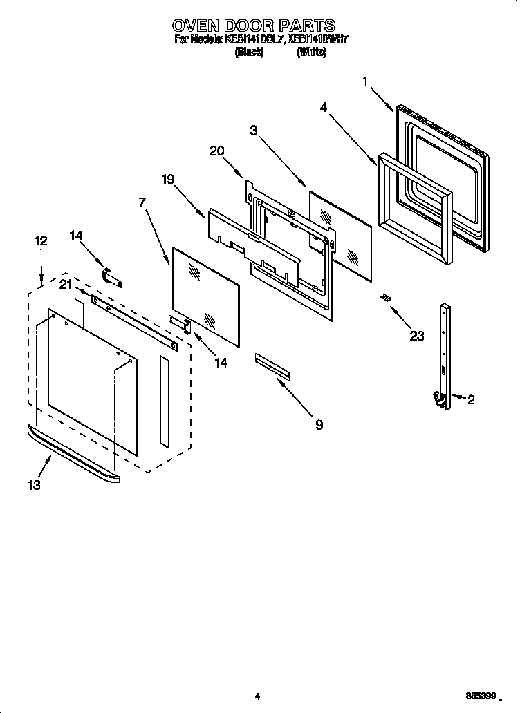 KitchenAid KEBI141DWH7 oven door diagram